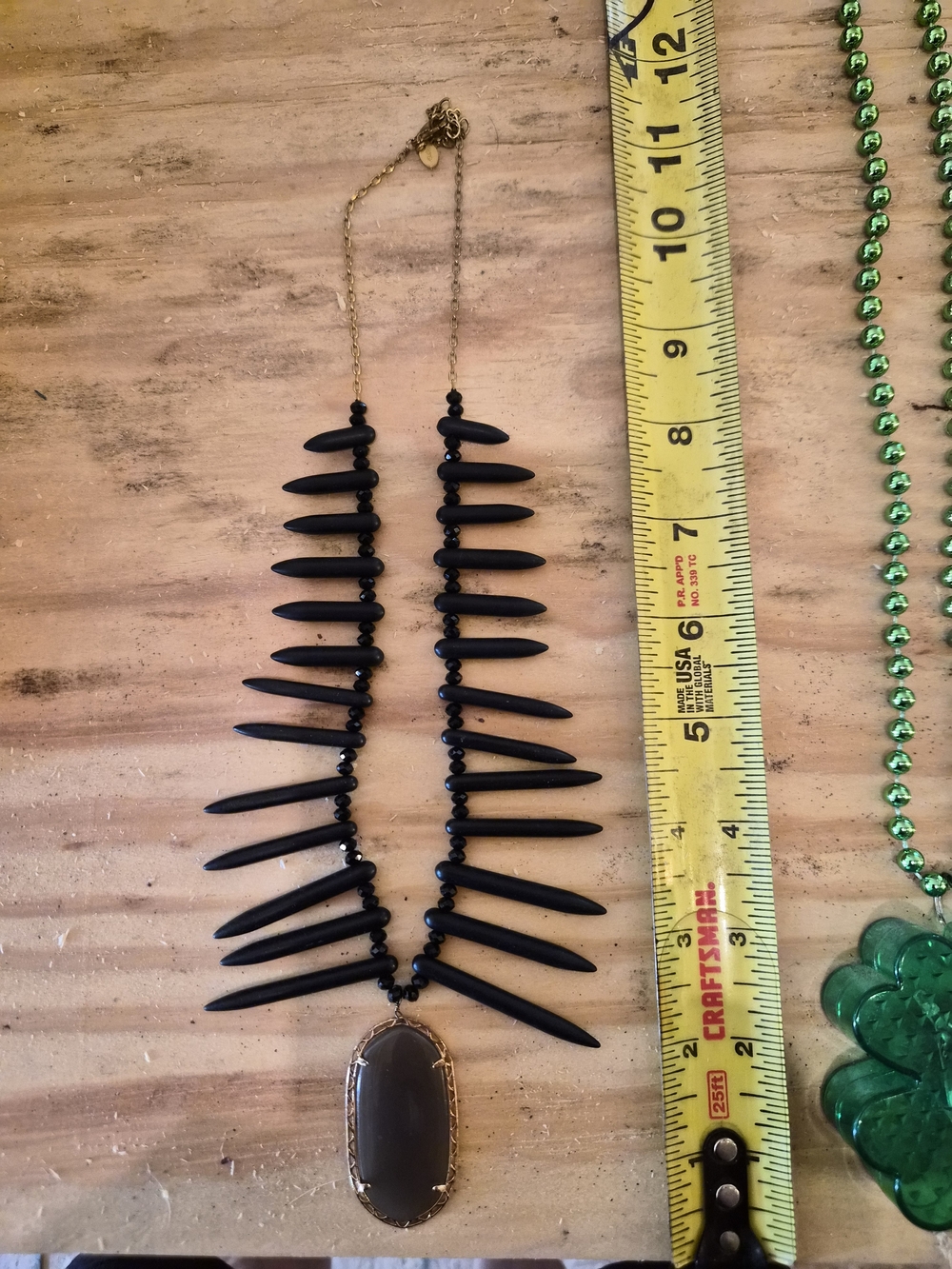 Black Spike Bead Necklace with Oval Pendant - Women Jewelry